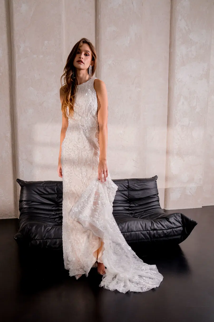 Halo 2508 by Halo: Fit & Flare silhouette, high / halter neckline, sleeveless, tulle