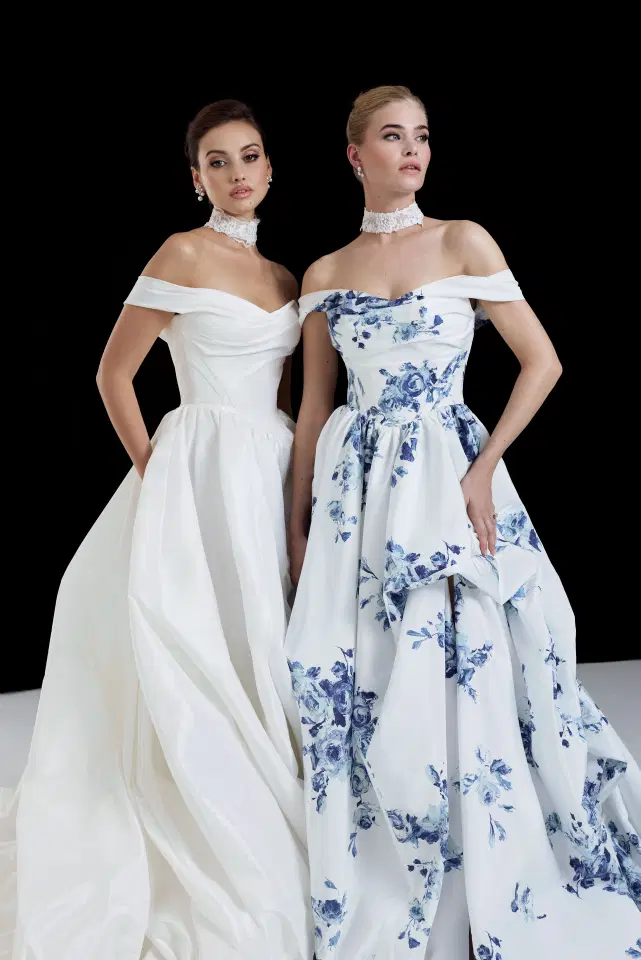 Emmeline by Josephine Scott: A-Line silhouette, off-shoulder neckline, sleeveless, mikado