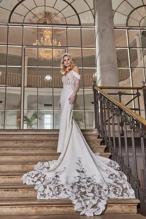 Valentina wedding dress by Josephine Scott, trumpet, crepe