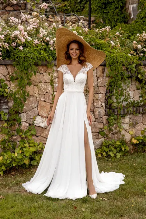 Style 1074+8010 wedding dress by Angela Bianca, lace, V-neck