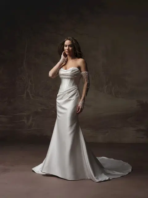 Melissa Royale wedding dress by Maggie Sottero, A-line, satin