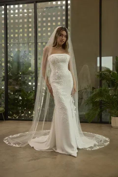 Style BL495 wedding dress by Beloved by Casablanca, fit & flare, lace