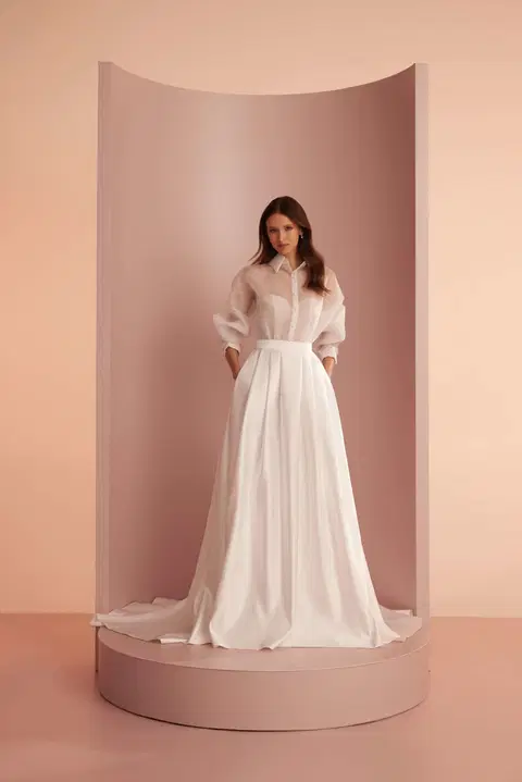 Style L408 wedding dress by Ariamo Light, A-line, satin
