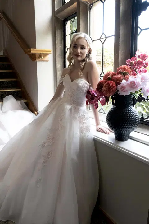 Flora wedding dress by Donna Salado Bridal, A-line, lace