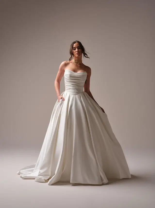 Maureen by Maggie Sottero: A-Line silhouette, scoop neckline, sleeveless, satin