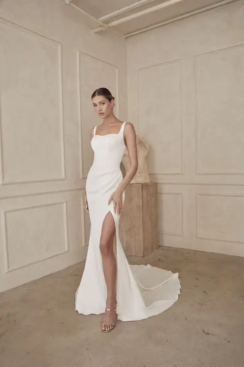 Dimitra wedding dress by Casablanca Bridal, chiffon, square