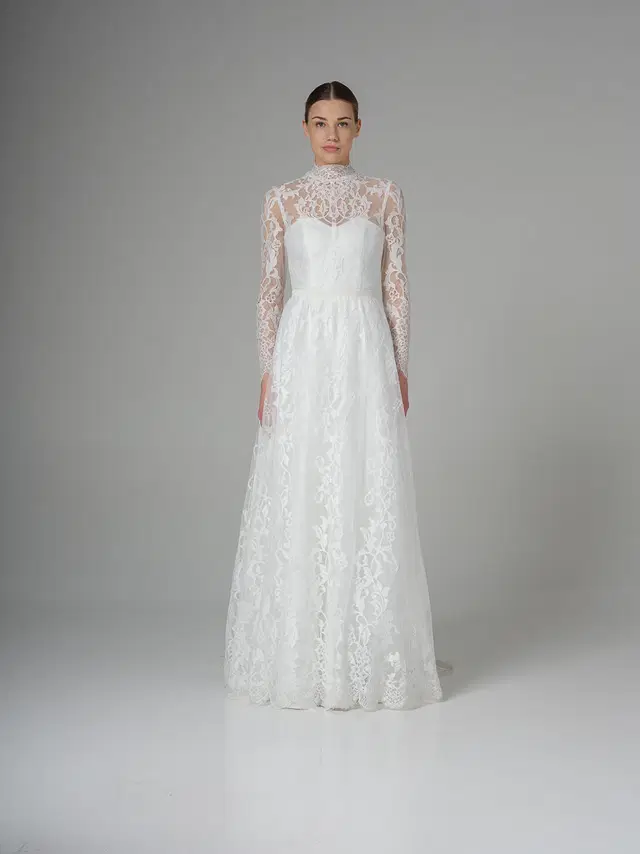 Camelia by Katya Katya London: A-Line silhouette, high / halter neckline, long sleeves, lace