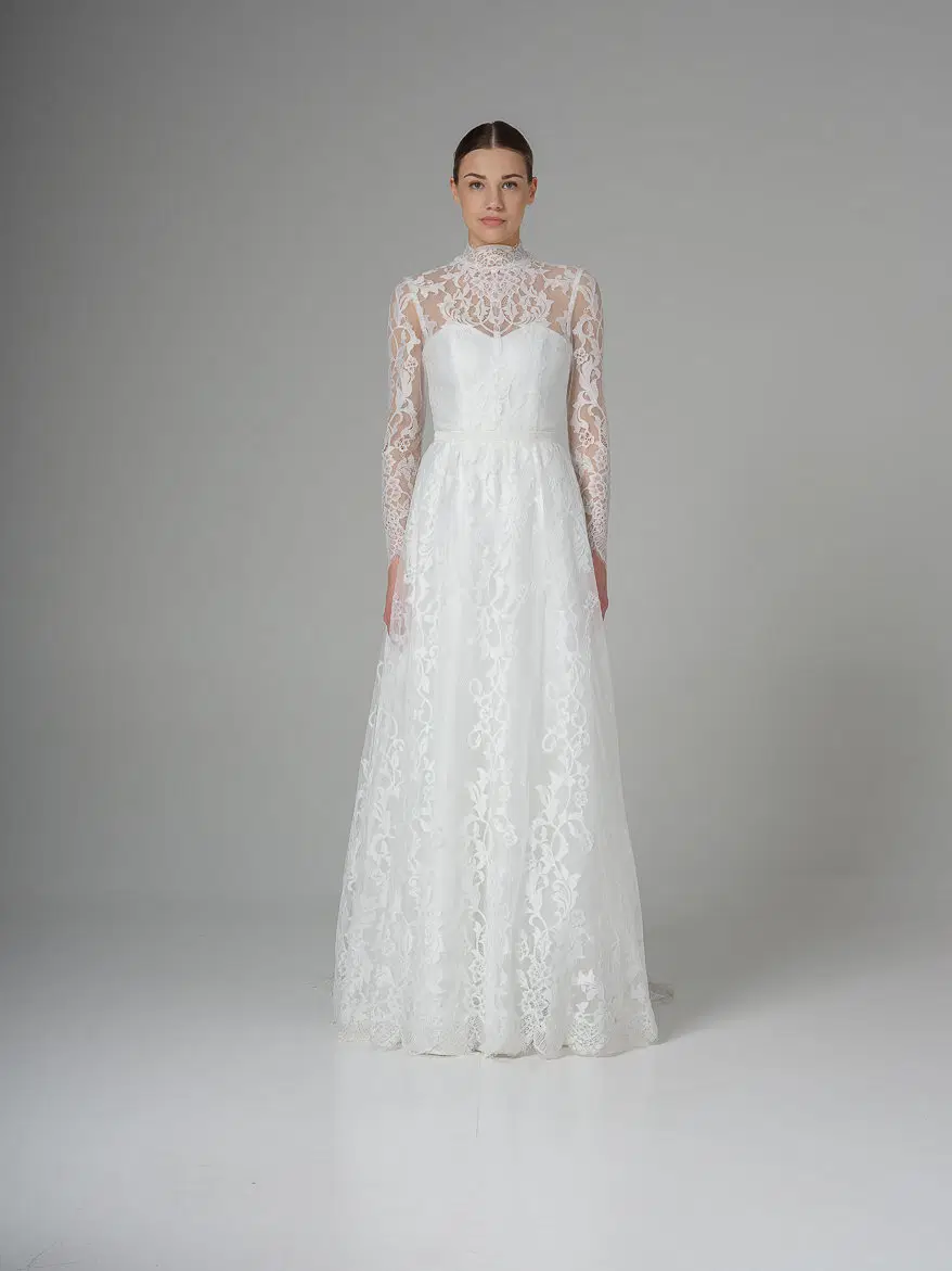 Camelia by Katya Katya London: A-Line silhouette, high / halter neckline, long sleeves, lace