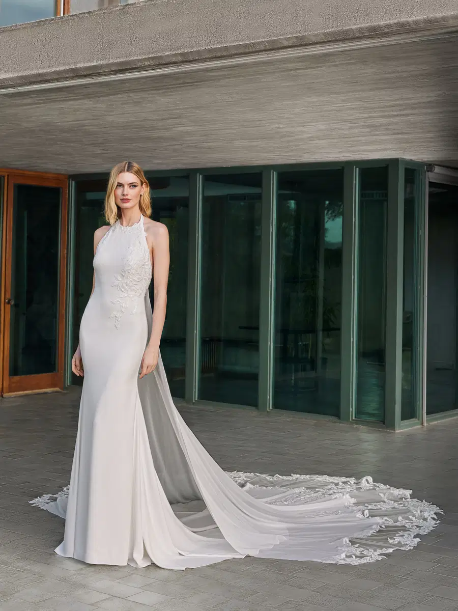LIGHT by Pronovias: Mermaid silhouette, high / halter neckline, sleeveless, tulle