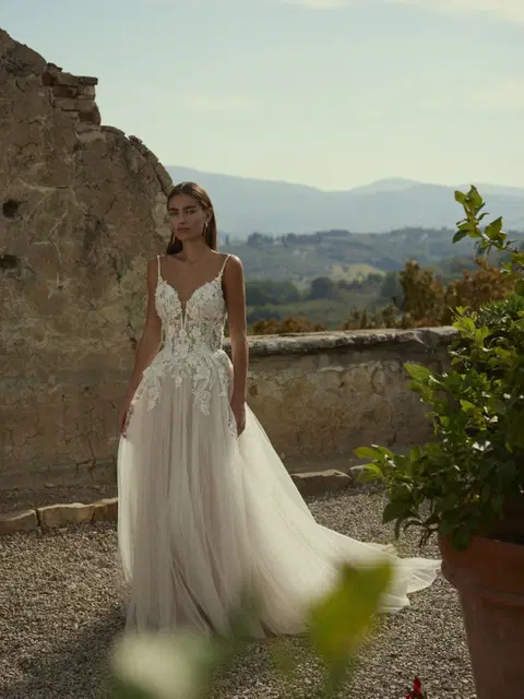 Devondra wedding dress by Modeca Bridal, A-line, lace