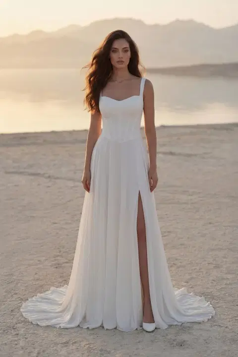 Style 8420 wedding dress by Monica Loretti, A-line, chiffon