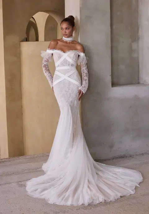 Chymera wedding dress by Mori Lee, fit & flare, lace