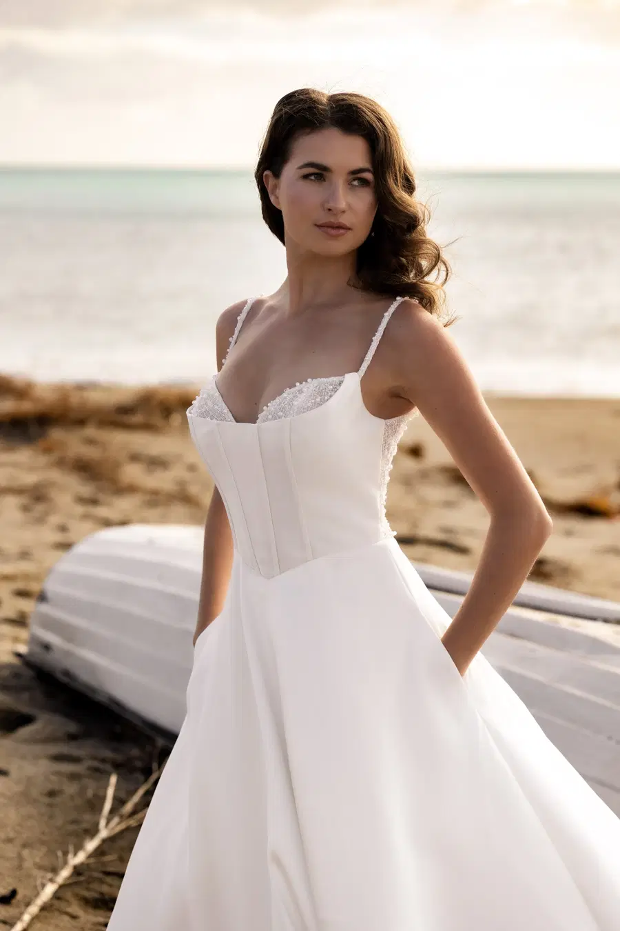 Deborha by Amo & Luv: A-Line silhouette, sweetheart neckline, sleeveless, satin