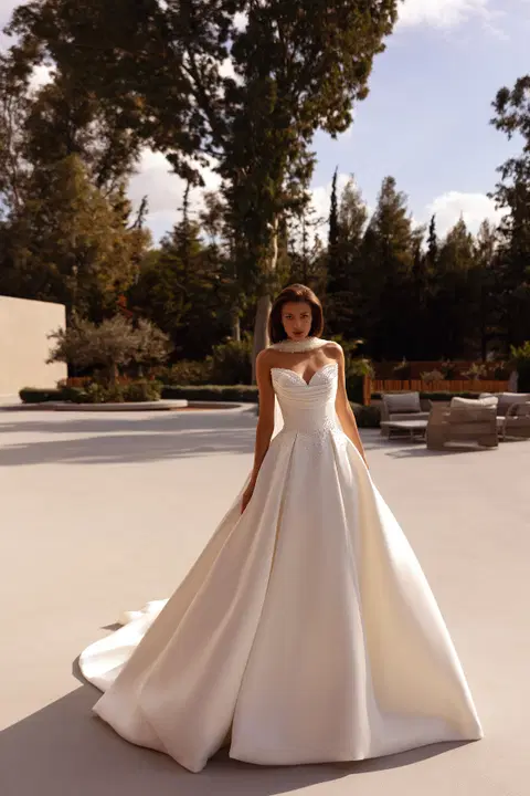 Style 1521 wedding dress by Demetrios, ball gown, mikado