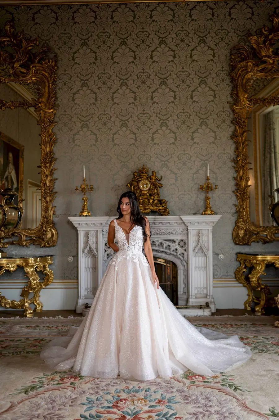 RB3244 by Rachel Allan: Ball Gown silhouette, deep V-neck neckline, sleeveless, tulle