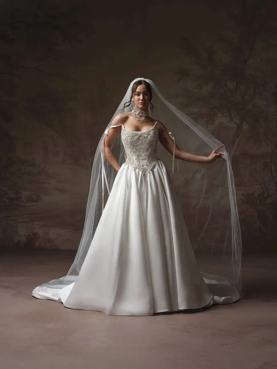 AELARION by Sottero & Midgley: A-Line silhouette, cat eye neckline, satin