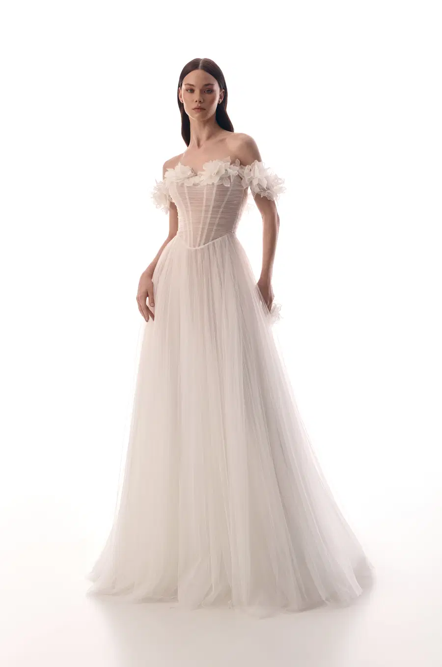 Ines by Innocentia: A-Line silhouette, semi sweetheart neckline, sleeveless, tulle