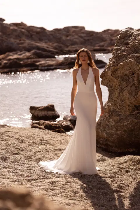 Style DR424 wedding dress by Demetrios, mermaid, crepe