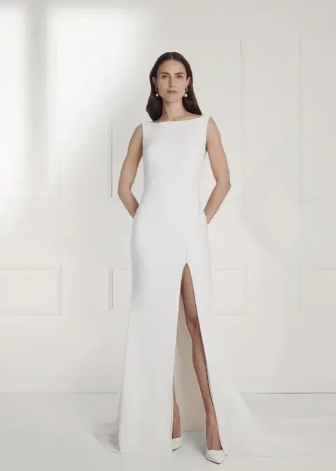 Nova wedding dress by Serravalle, crepe, straight