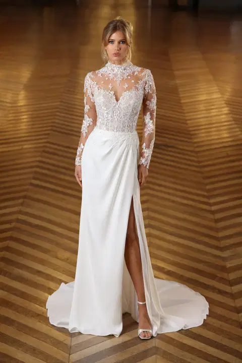 Allister wedding dress by Azuree Bridal, fit & flare, crepe