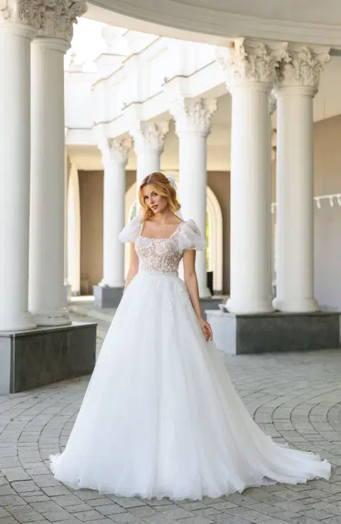 Style 1135 wedding dress by Angela Bianca, ball gown, lace