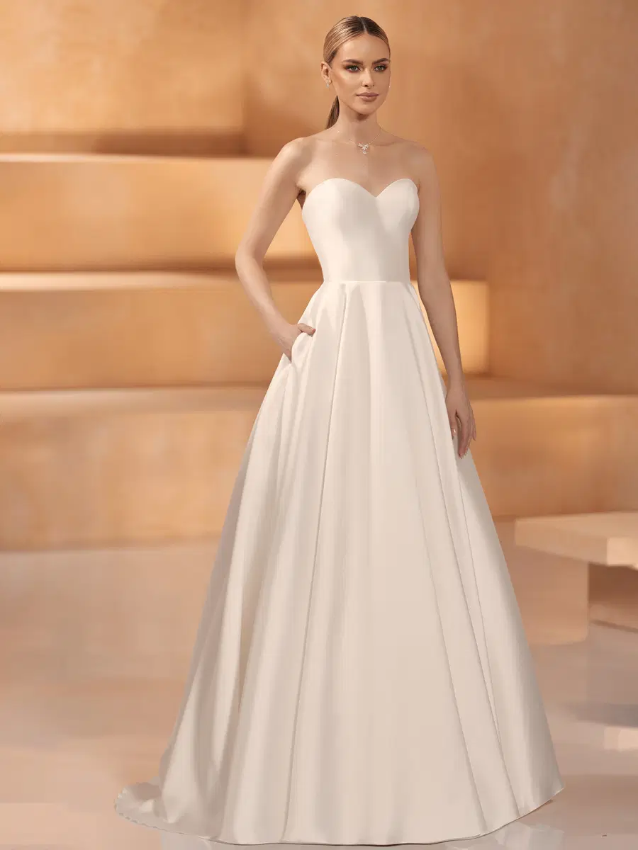 OLGA by Bianco Evento: Ball Gown silhouette, sweetheart neckline, sleeveless, satin