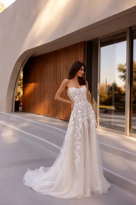 Style 1501 wedding dress by Demetrios, A-line, lace
