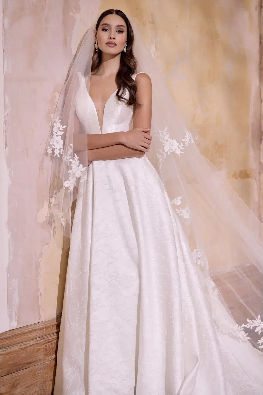 Arden by Josephine Scott: A-Line silhouette, deep V-neck neckline, sleeveless, lace