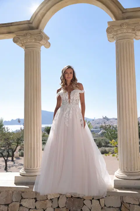Avani wedding dress by Azuree Bridal, A-line, lace