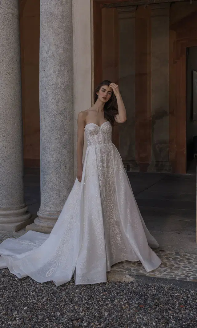 Leda 24-021(2) by Love by Ricca Sposa: A-Line silhouette, illusion neckline, long sleeves, tulle