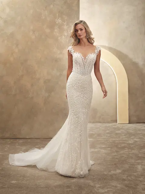 Style 1536 wedding dress by Demetrios, mermaid, lace