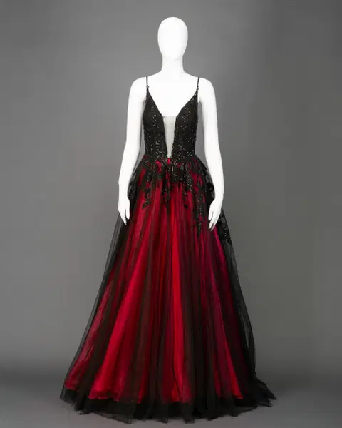 Black Red wedding dress by DarkDreamCouture