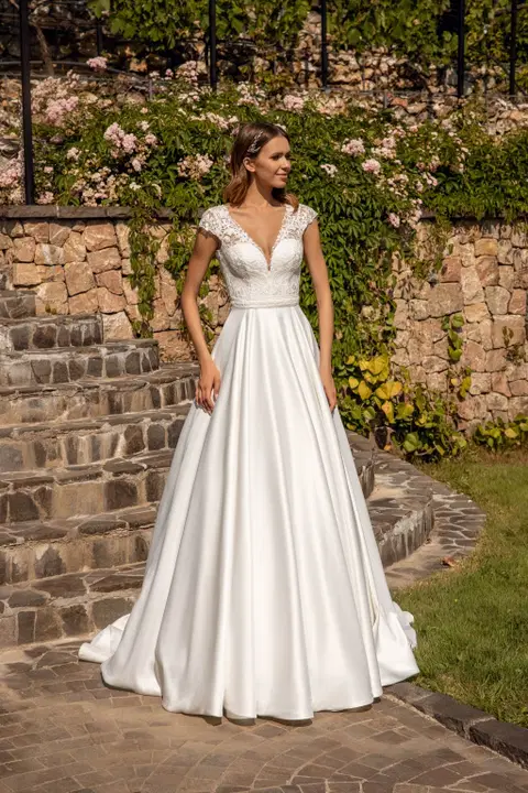 Style 1074+8025 wedding dress by Angela Bianca, lace, V-neck