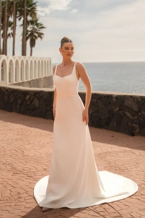 Style 1957 wedding dress by Diane Legrand, fit & flare, stretch satin