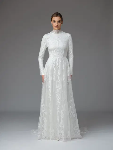 Camelia Modest wedding dress by Katya Katya London, A-line, lace