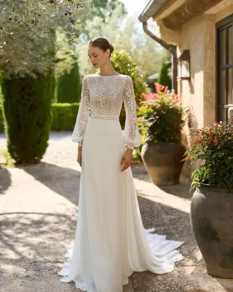 Marion Brautkleid von Alma Novia, A-Linie, Georgette