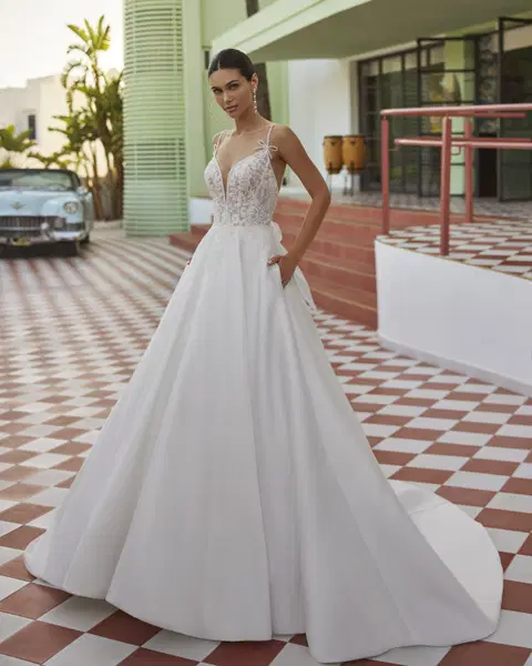 Joslyn wedding dress by Luna Novias, ball gown, lace