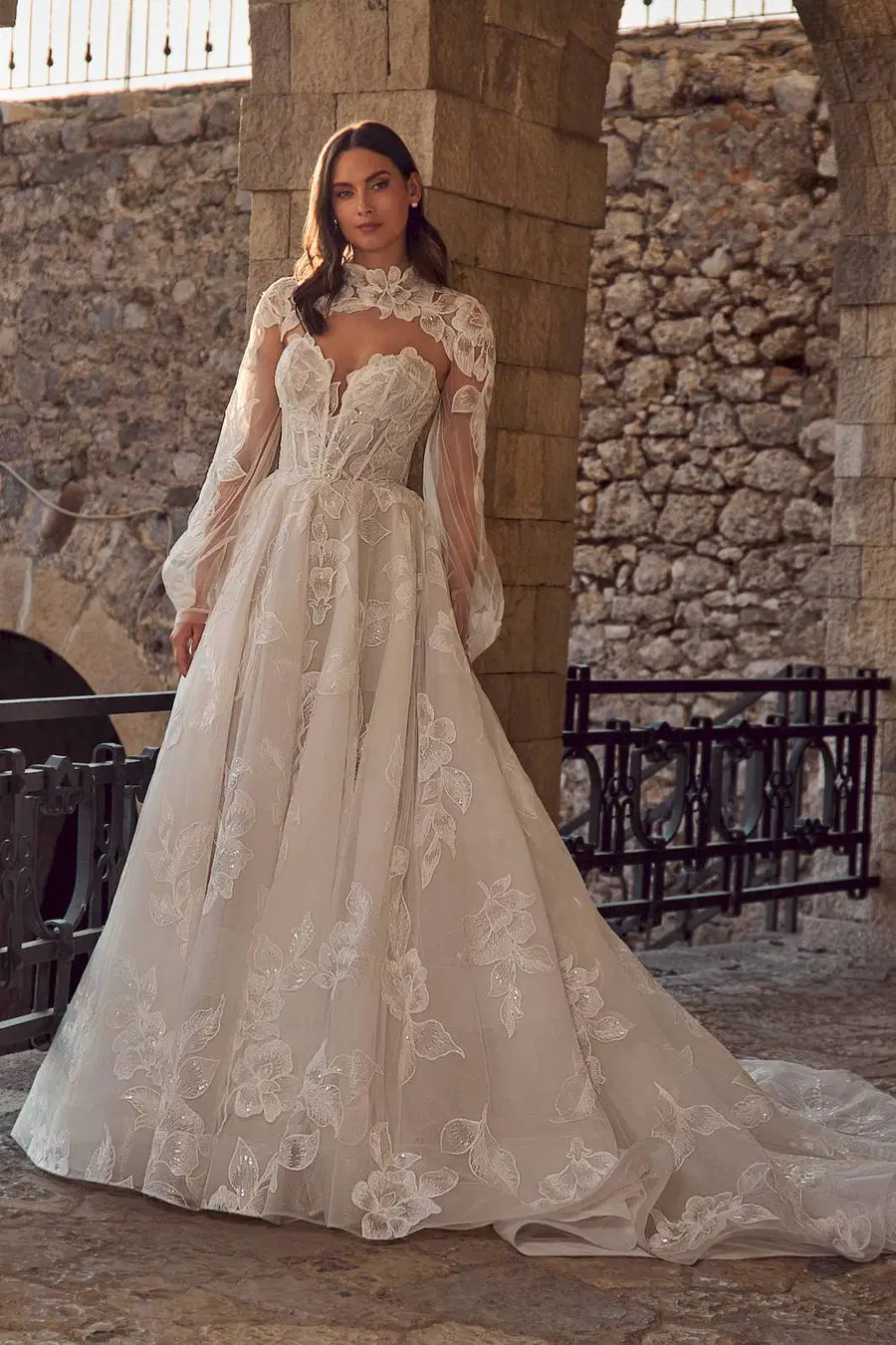 125101 Dalia by Calla Blanche: Ball Gown silhouette, sweetheart neckline, long sleeves, tulle