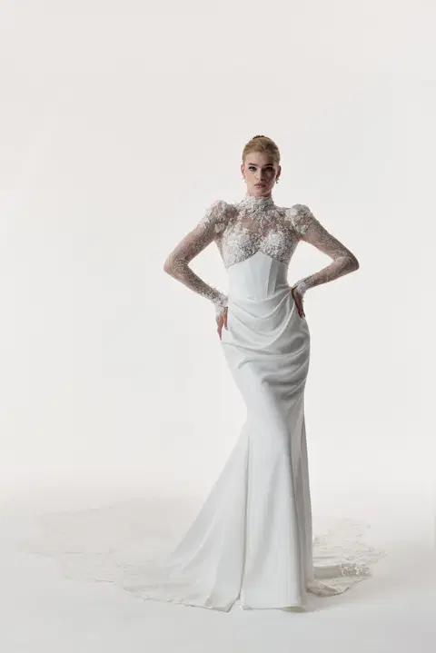 Angelica wedding dress by Josephine Scott, trumpet, crepe