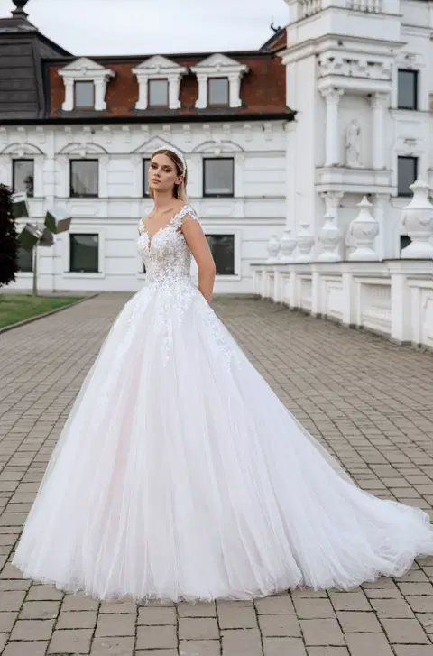 Style 5566 wedding dress by Serena Bridal, ball gown, lace