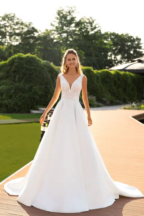 Style 1059+8012 wedding dress by Angela Bianca, deep V-neck