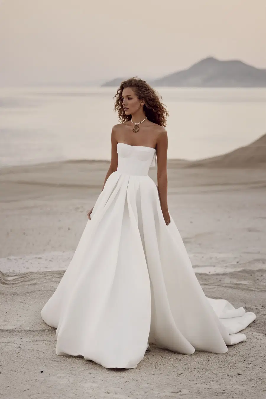 Layla by Milla Nova: A-Line silhouette, straight neckline, satin