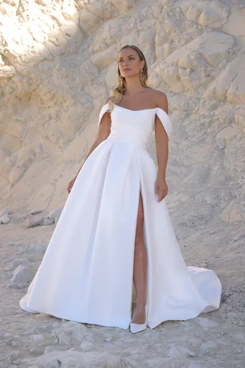 Angela wedding dress by Azuree Bridal, A-line, mikado
