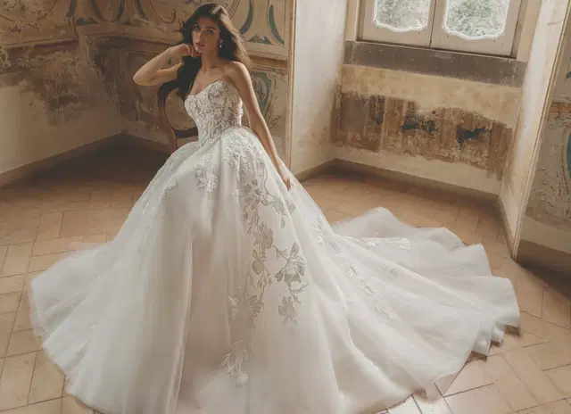Daniella by Pen·Liv: A-Line silhouette, semi sweetheart neckline, lace