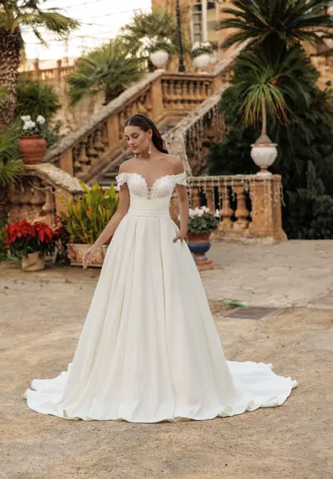 Style 8322 wedding dress by Monica Loretti, A-line, satin