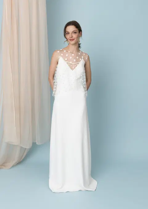 Polkadots-Top wedding dress by Kisui, straight, tulle