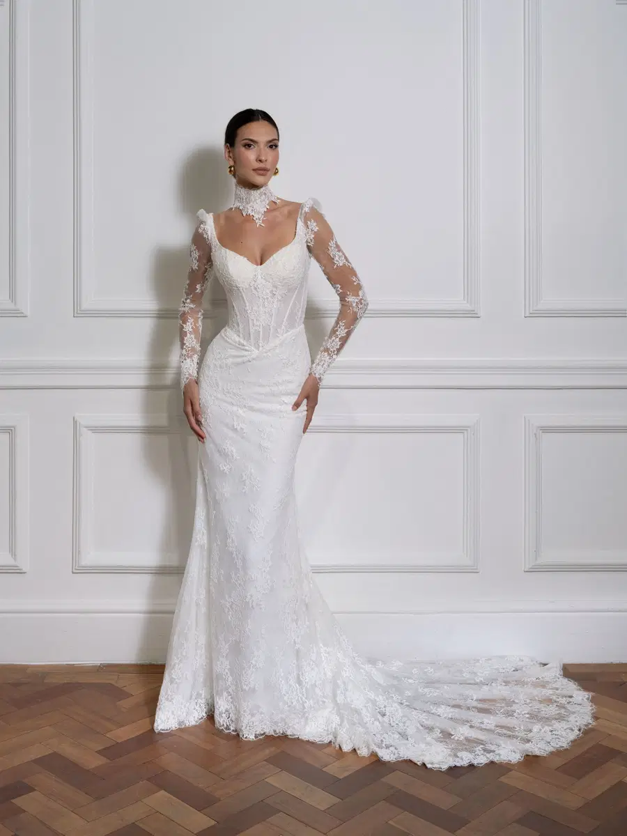 Denver by Avenue by Josephine Scott: Trumpet silhouette, sweetheart neckline, long sleeves, lace