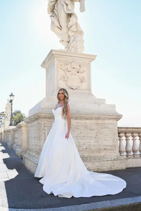 Millefoglie wedding dress by Dando London, ball gown, mikado