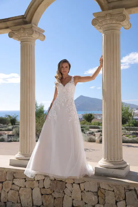 Alba wedding dress by Azuree Bridal, A-line, lace