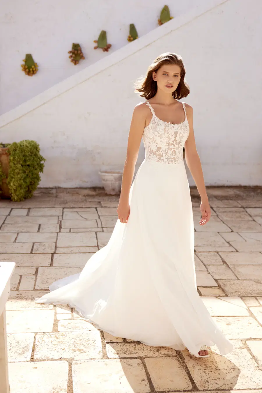 66391 by Lillian West: A-Line silhouette, scoop neckline, separate sleeves, chiffon